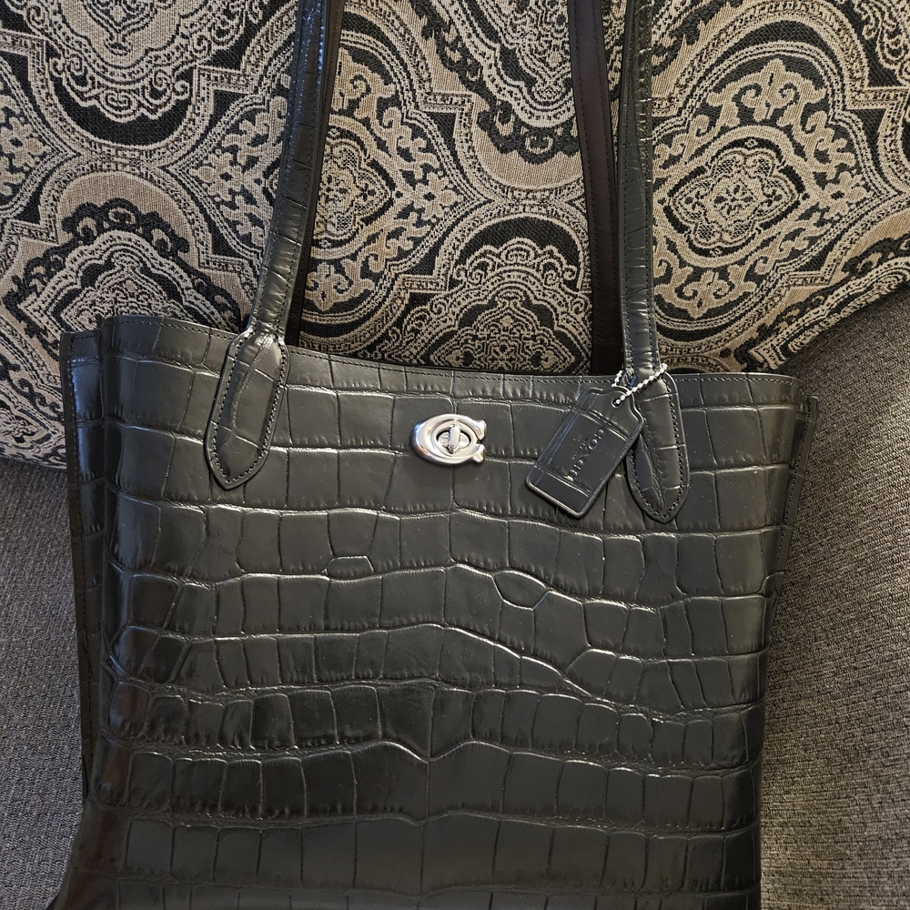 Coach Black Crocodile-Embossed Tote